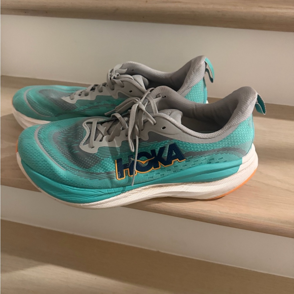 Hoka Aqua and Gray Athletic Shoes